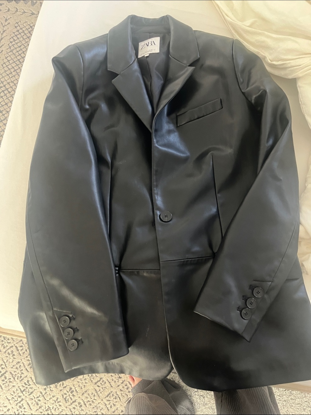 Zara Black Faux Leather Blazer Sport Coat